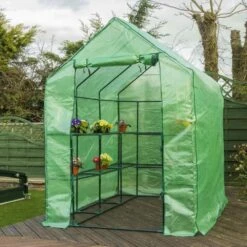 Woodside Walk In Greenhouse With PE Netted Cover - 14 Shelves