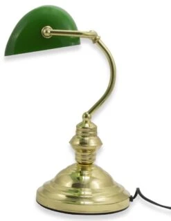 Serene Spaces 22 Bankers Desk Lamp Polished Brass And Green Glass With Swivel Head 60W Hausen