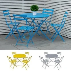 Woodside Wilby Folding Outdoor Bistro Metal Dining Set, Foldable Garden Table & Chairs