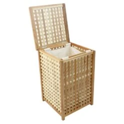Woodside Large 80L Walnut Wood Lattice Laundry Basket/Bin Storage Box -Serene Spaces 4I0RDNKLS53