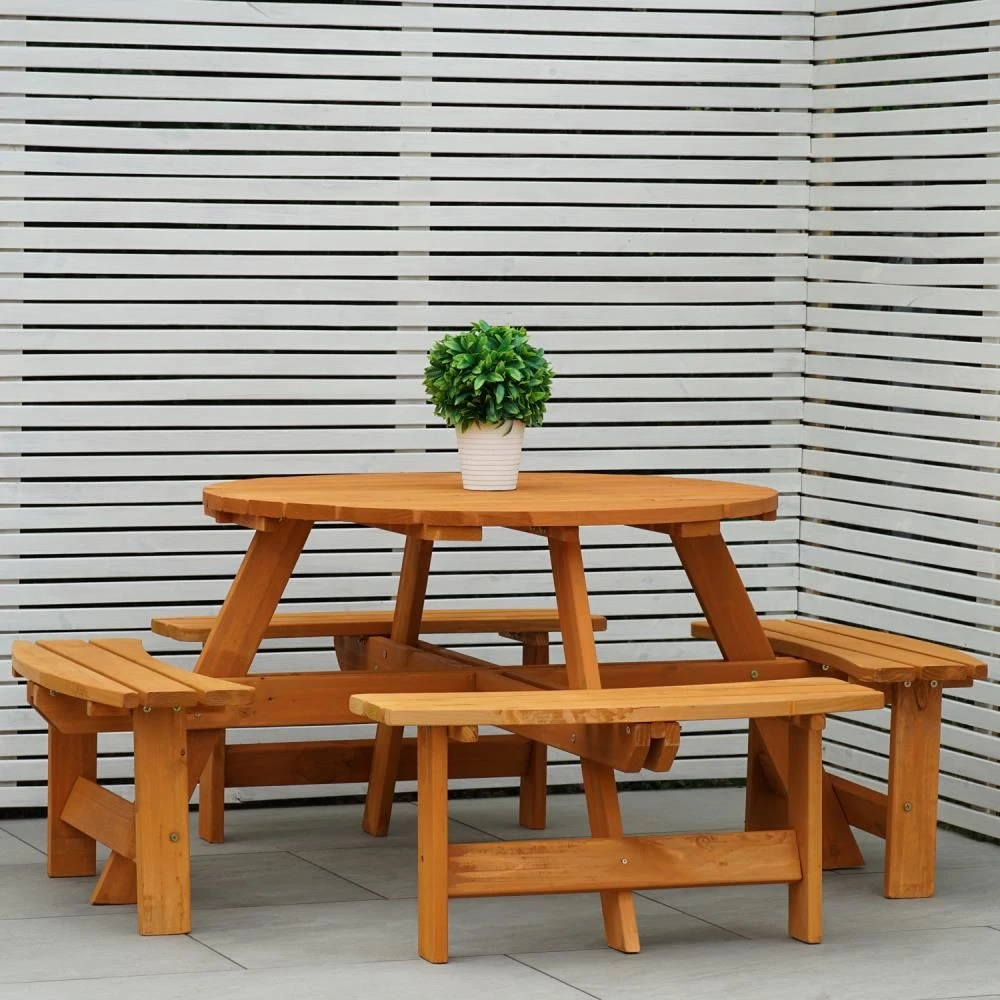 Maribelle 8 Seater Round Wooden Garden/Pub Bench - STAINED 5 Maribelle 8 Seater Round Wooden Garden/Pub Bench - STAINED - Image 3