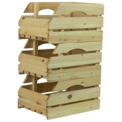 Woodside Wooden Storage Boxes/Stackable Crates With Handles For Fruit/Veg, Pack Of 3