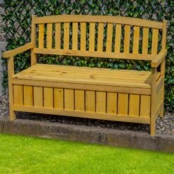 Woodside Hunsett 2 Seater Garden Patio Bench, Outdoor Wooden Loveseat With Storage -Serene Spaces EV5DEJ3R021