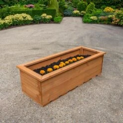 Woodside Reedham Stained Wooden Garden Trough Planter/Flower Trough Box, 95 Litres -Serene Spaces GD5QVQP52WW