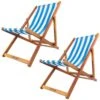 Woodside Traditional Folding Beach/Garden Wooden Deck Chair Seaside Lounger Light Blue & White X 2 -Serene Spaces ICWDQUMJXEG