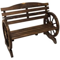Woodside 2 Seater Wheel Bench, Outdoor Garden Patio Furniture Burnt Stained Wood -Serene Spaces MFB303UDD5G