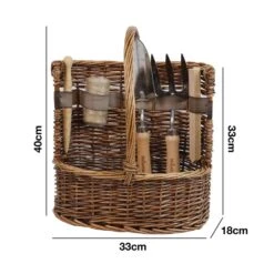 Woodside Willow Tool Basket/Trug With Garden Hand Tools Trowel/Fork/Dibber -Serene Spaces MSGR1LGWNPI