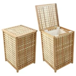 Woodside Large 80L Walnut Wood Lattice Laundry Basket/Bin Storage Box -Serene Spaces NDY5BH3GHOH