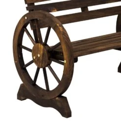 Woodside 2 Seater Wheel Bench, Outdoor Garden Patio Furniture Burnt Stained Wood -Serene Spaces P5UOMPYU545