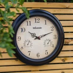 Woodside Outdoor Waterproof Garden Clock With Thermometer & Hygrometer
