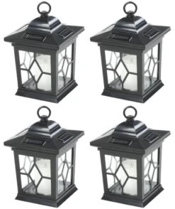 Woodside 4 X Solar Powered Hanging Candle Lanterns/Lamp/Coach Light