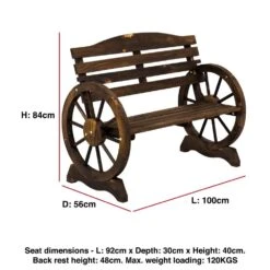 Woodside 2 Seater Wheel Bench, Outdoor Garden Patio Furniture Burnt Stained Wood -Serene Spaces UC43QPP3D1D