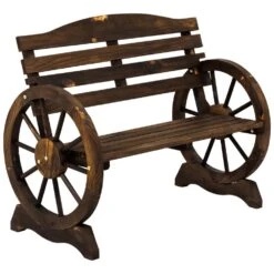 Woodside 2 Seater Wheel Bench, Outdoor Garden Patio Furniture Burnt Stained Wood -Serene Spaces UVZZPQNLQRV