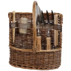 Woodside Willow Tool Basket/Trug With Garden Hand Tools Trowel/Fork/Dibber -Serene Spaces WVO3QNH5RE5