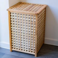 Woodside Large 80L Walnut Wood Lattice Laundry Basket/Bin Storage Box -Serene Spaces X2WL4VV2GQM