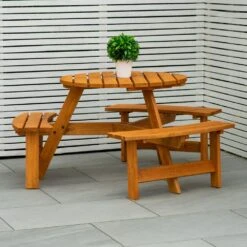 Maribelle 6 Seater Round Wooden Garden/Pub Bench - STAINED -Serene Spaces ZPBJACYWXMZ